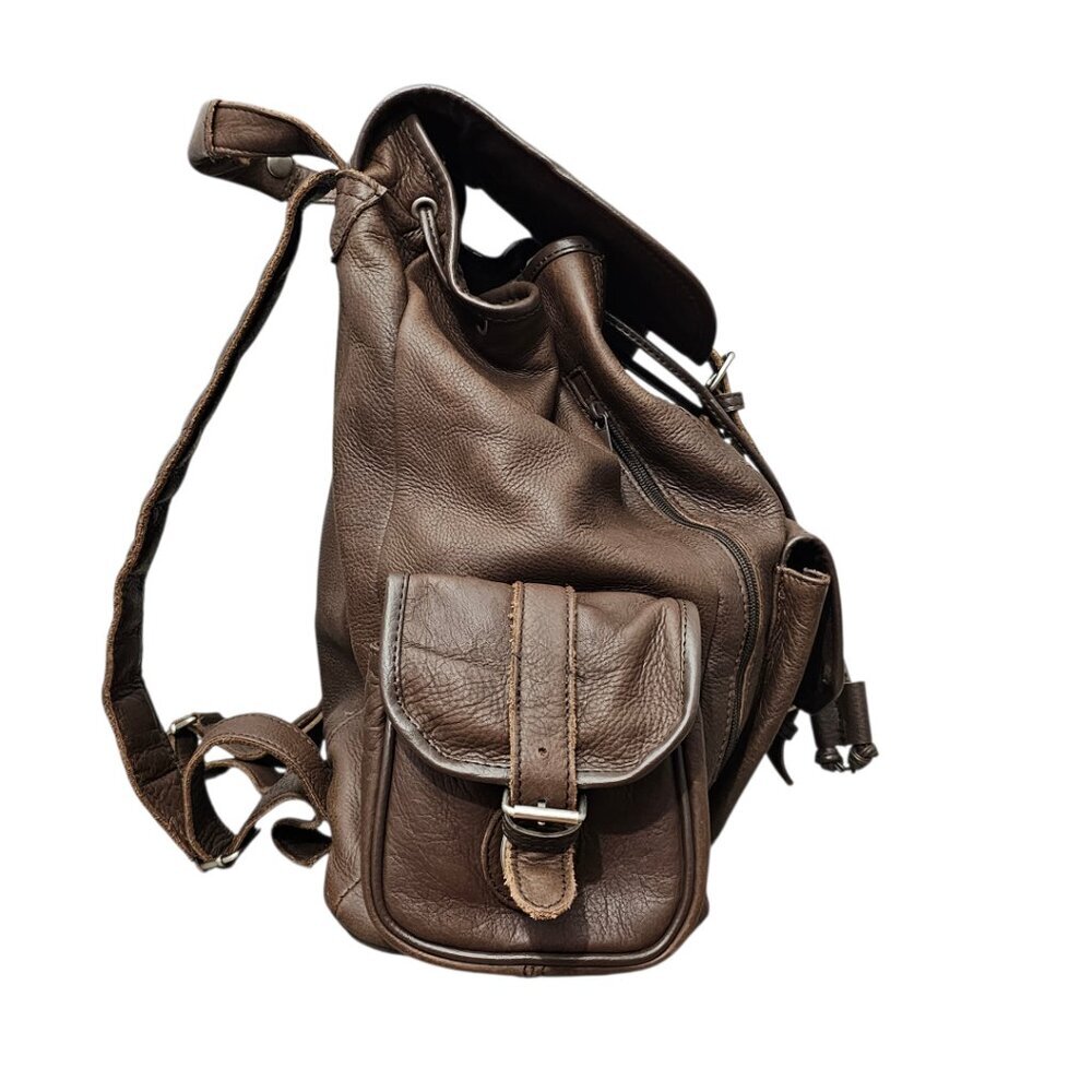 Marlboro Vintage Leather Drawstring Boho Unlimited Promo Large Brown Backpack - Picture 10 of 14